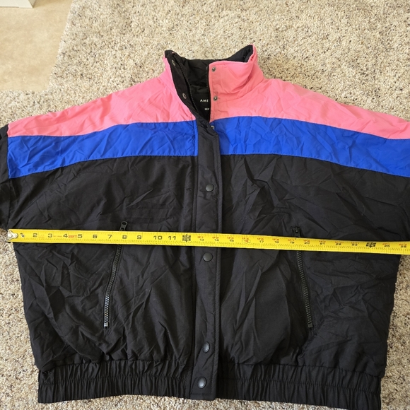American Eagle Retro Colorblock Striped Puffer Coat Size Large Pink Blue Black - Picture 5 of 8